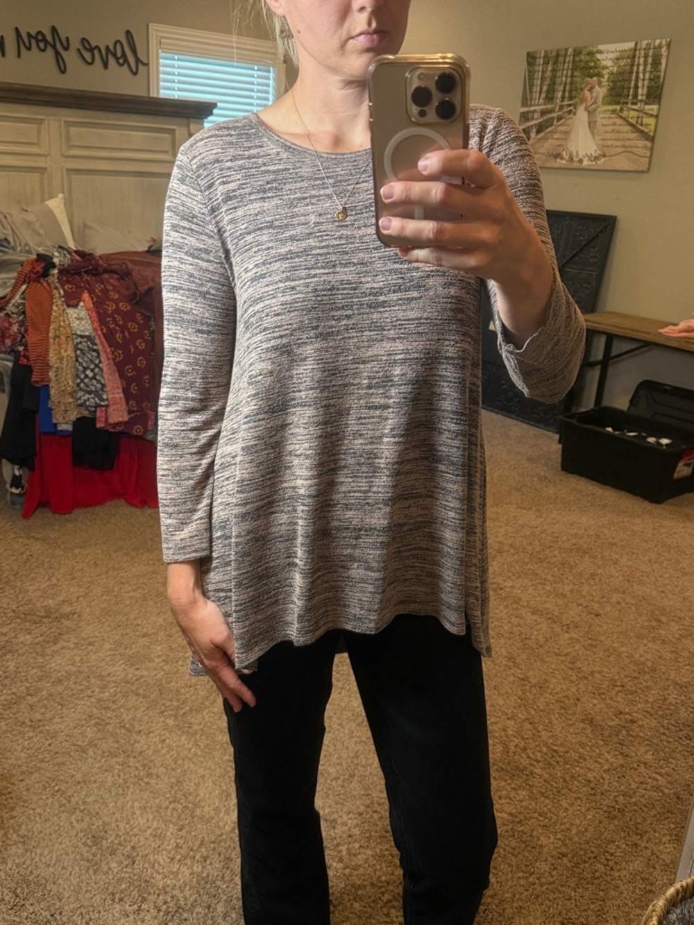 Joan Vass Heathered Long-Sleeve Knit Top